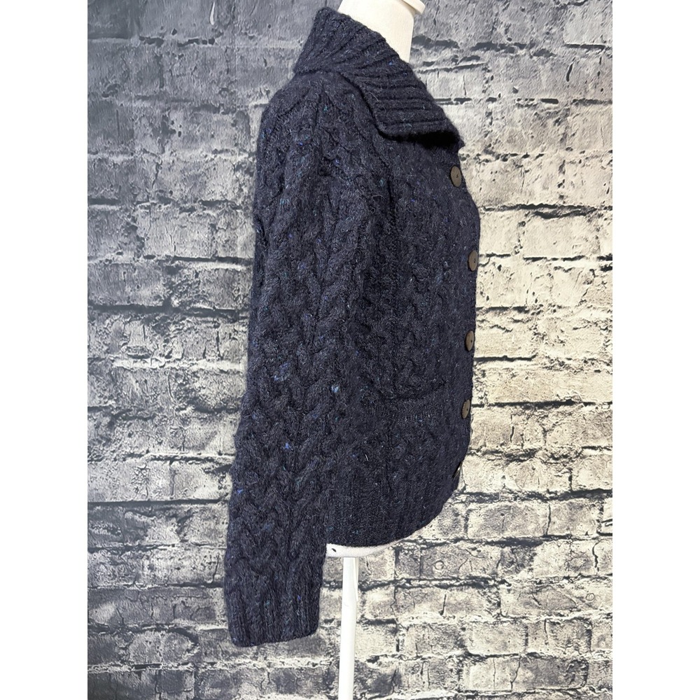 Blarney Woollen Mills Cardigan Sweater Womens M Gray Wool Cable Knit Collared - Picture 3 of 12